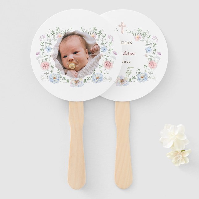 Elegant Floral Frame Baptism Hand Fan (Front and Back)