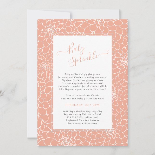 Elegant Floral Frame Blush Baby Sprinkle Invitation (Front)