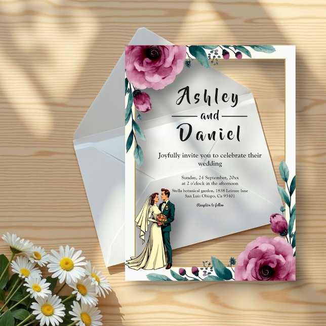Elegant Floral Frame Bride And Groom Boho Wedding Acrylic Invitations (Creator Uploaded)