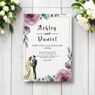 Elegant Floral Frame Bride And Groom Boho Wedding Invitation