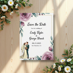 Elegant Floral Frame Bride And Groom Boho Wedding Save The Date