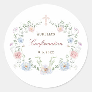 Elegant Floral Frame Confirmation Classic Round Sticker