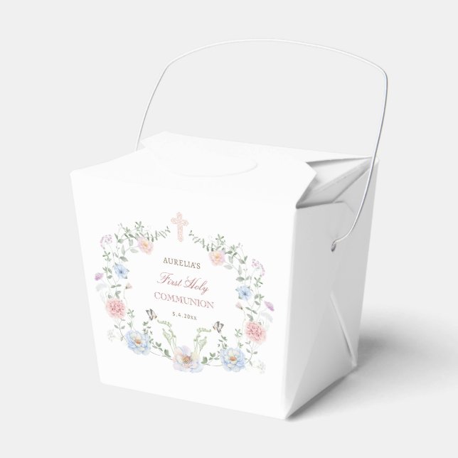 Elegant Floral Frame First Communion Take Out Favor Box (Front Side)