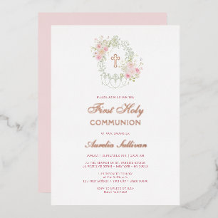 Elegant Floral Frame Holy Cross First Communion