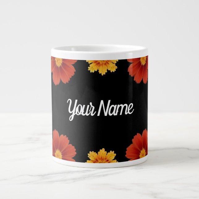 Elegant Floral Frame Large Coffee Mug (Front)