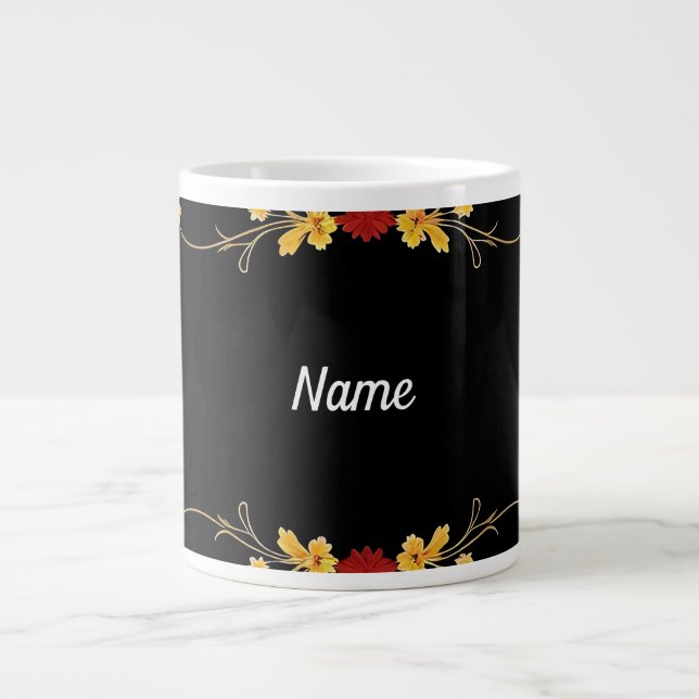 Elegant Floral Frame Large Coffee Mug (Front)