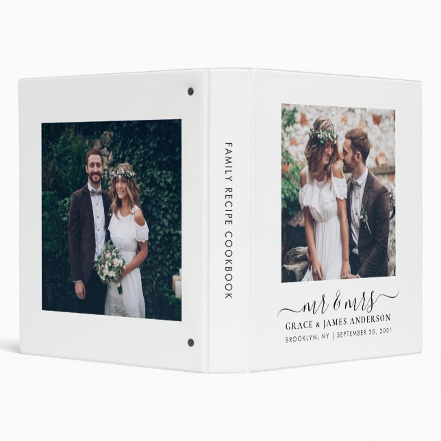 Elegant Floral Frame Mr Mrs 2 Photo Recipe Binder (Background)