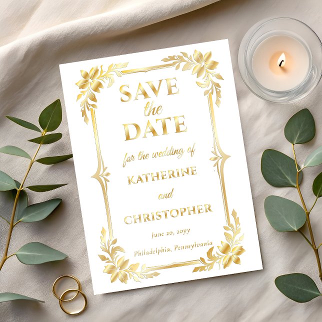 Elegant Floral Frame Photo Wedding Save the Date (Elegant Floral Frame Photo Wedding Gold Foil Save the Dates )