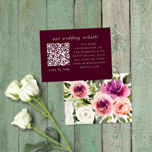  Elegant Floral Frame Pink Blush Purple QR Code  Enclosure Card