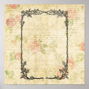 Elegant Floral Frame Rose Paper Script Add Text Poster