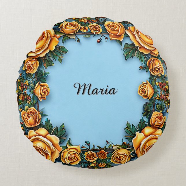 Elegant Floral Frame Round Pillow (Front)