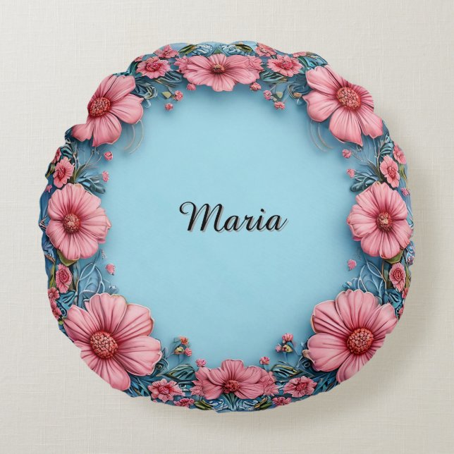 Elegant Floral Frame Round Pillow (Front)