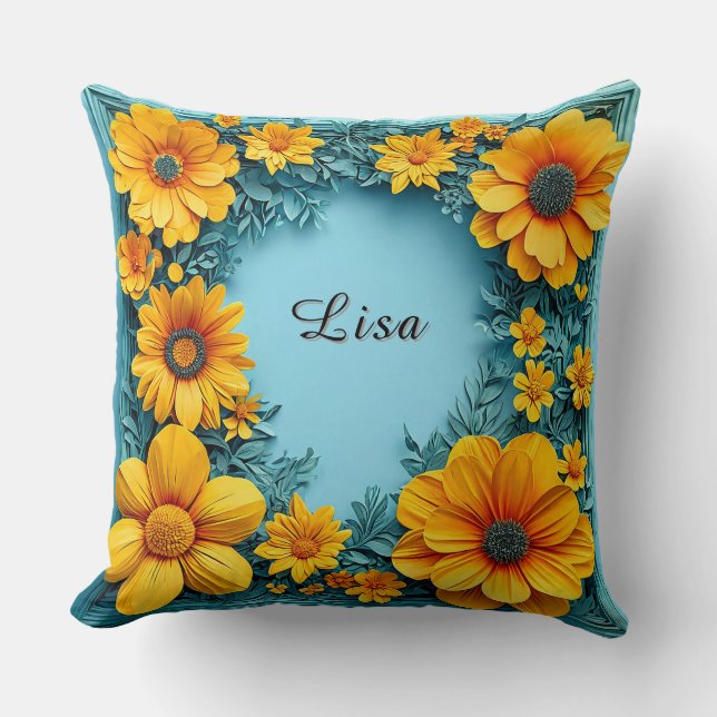 Elegant Floral Frame Throw Pillow (Front)