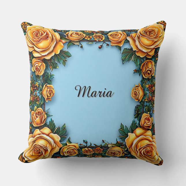 Elegant Floral Frame Throw Pillow (Front)