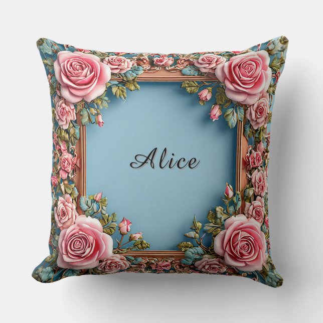 Elegant Floral Frame Throw Pillow (Front)