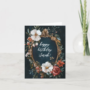 Elegant Floral Frame Vintage CUSTOM BIRTHDAY NAME Card