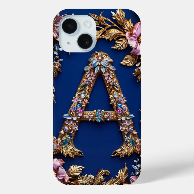 Elegant Floral Frame with Golden Letter A  Case-Mate iPhone Case (Back)