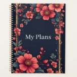 Elegant Floral Frame With Pink Flowers Planner<br><div class="desc">Dark navy background framed by a gold ornamental border and lush pink blossoms; romantic,  vintage-inspired floral border perfect for invitations,  greeting cards,  stationery,  posters,  and elegant event designs.</div>