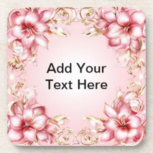 Elegant Floral Frame with Pink Lily Designs Coaster