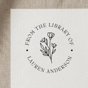 Elegant Floral from the Library of Bookplate Self-inking Stamp