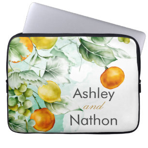 Elegant floral & Fruits watercolour summer Wedding Laptop Sleeve