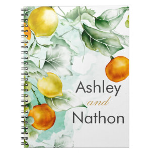 Elegant floral & Fruits watercolour summer Wedding Notebook
