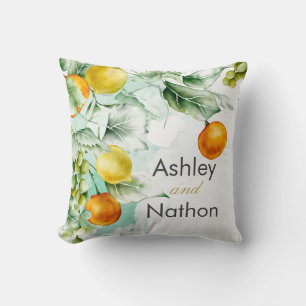 Elegant floral & Fruits watercolour summer Wedding Throw Pillow