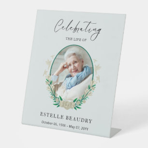 Elegant Floral Funeral Celebration of life Photo   Pedestal Sign
