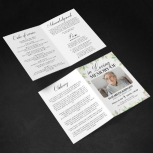 Elegant Floral Funeral Memory Photo Folded Program