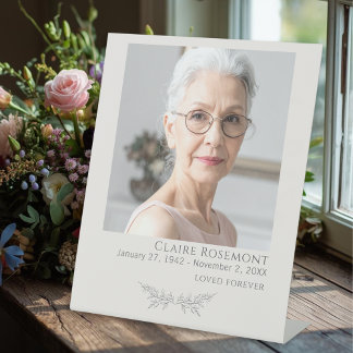 Elegant Floral Funeral Photo Pedestal Sign