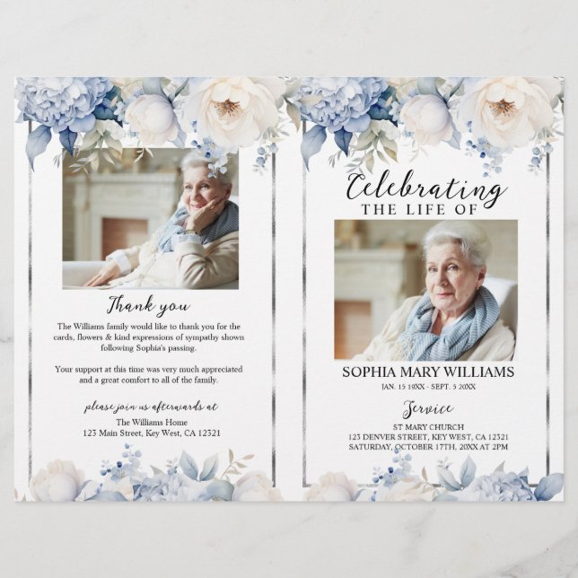 Elegant Floral Funeral Program | Order of Service (Front)