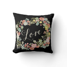 Elegant Floral Garden Beautiful Love Black Cushion