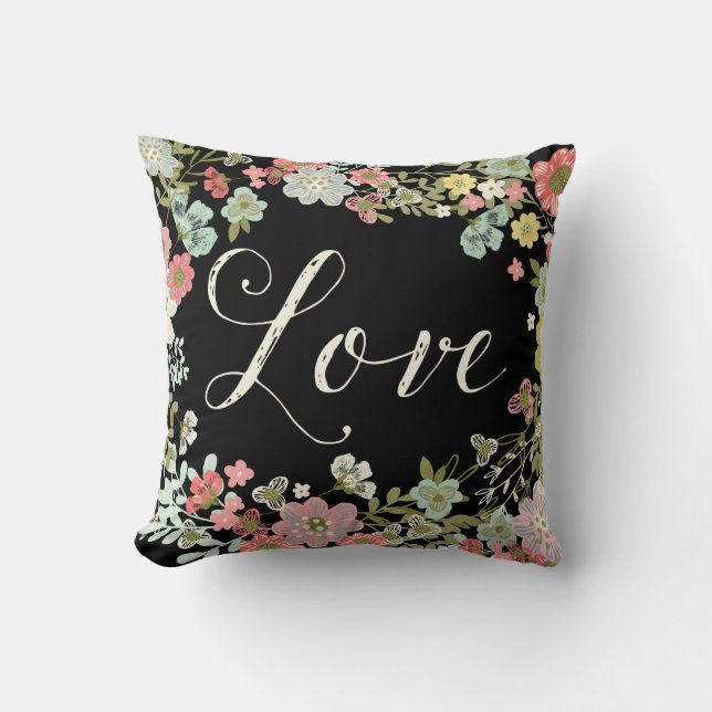 Elegant Floral Garden Beautiful Love Script Throw Pillow (Front)