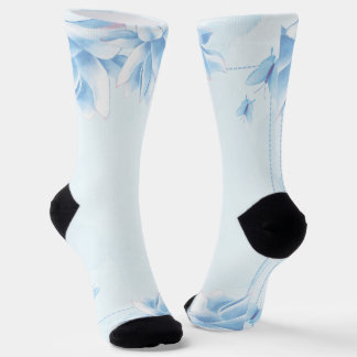 Elegant Floral Garden Blue Butterfly Crew Socks |