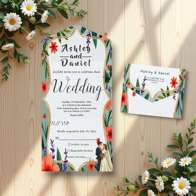 Elegant Floral Garden Bride & Groom Summer Wedding All In One Invitation (Creator Uploaded)