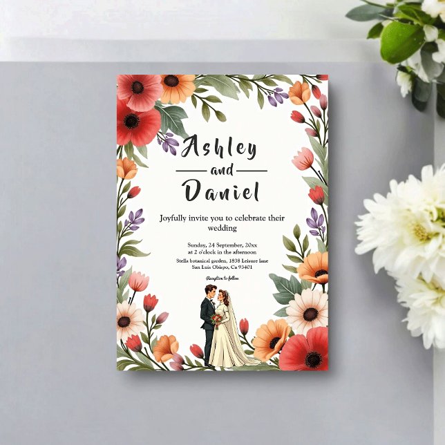 Elegant Floral Garden Bride & Groom Summer Wedding Invitation (Creator Uploaded)