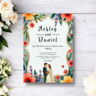 Elegant Floral Garden Bride & Groom Summer Wedding Invitation
