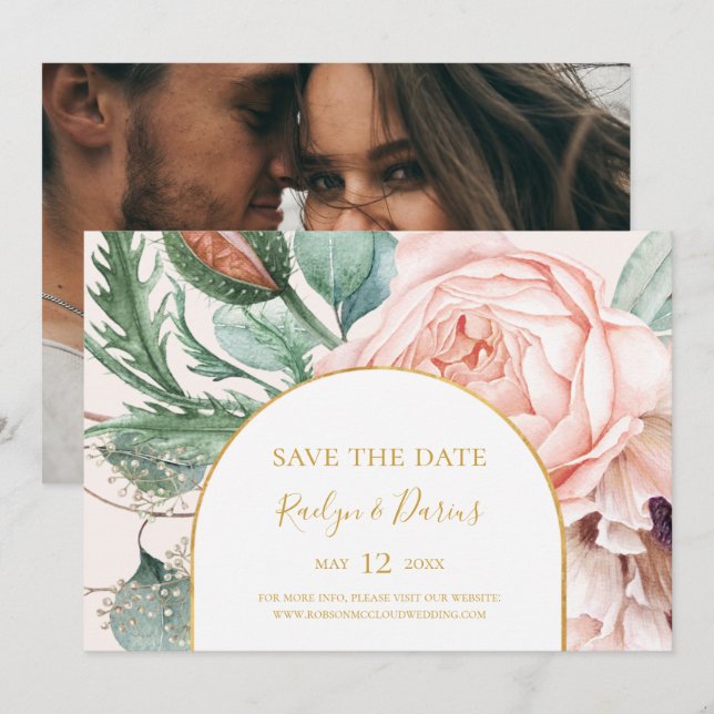 Elegant Floral Garden Pastel Photo Horizontal Save Save The Date (Front/Back)