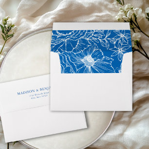 Elegant  Floral Garden Royal Blue Wedding Address Envelope