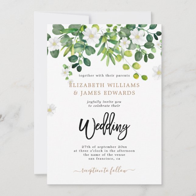 Elegant Floral Garden Spring Summer Wedding Invitation (Front)