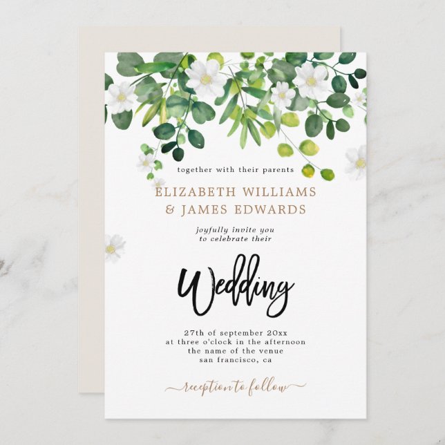 Elegant Floral Garden Spring Summer Wedding Invitation (Front/Back)