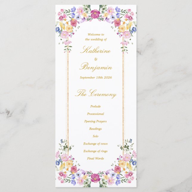 Elegant Floral Garden Spring Wedding Program (Front)