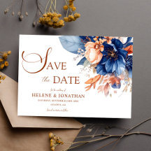 Elegant Floral Garden Terracotta Navy Blue Wedding