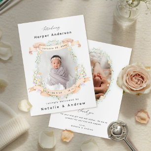 Elegant Floral Gender Neutral Newborn Baby Birth Announcement