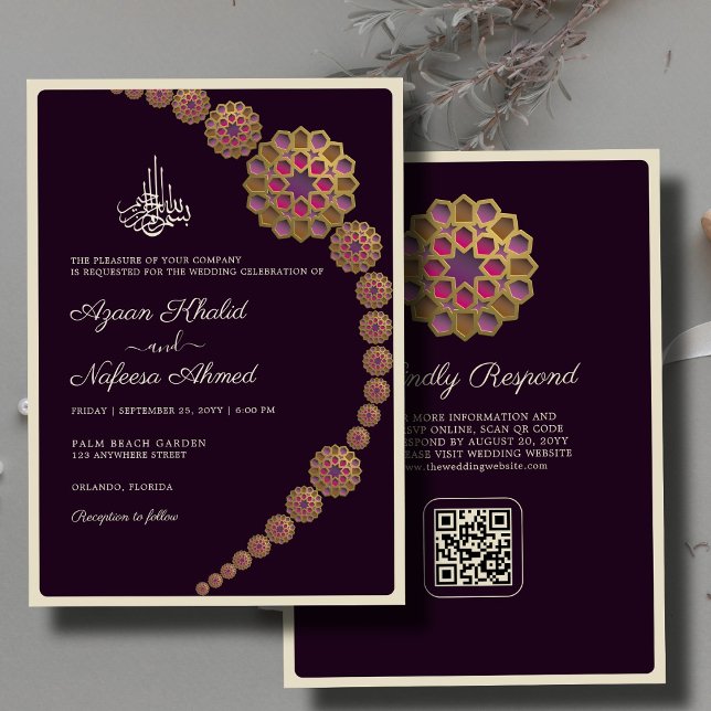 Elegant & Floral Geometric QR Code Islamic Wedding Invitation (Creator Uploaded)