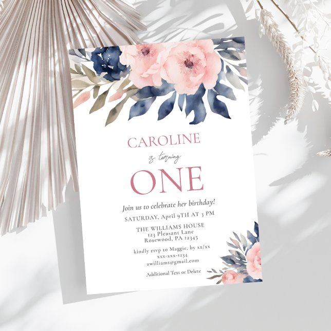 Elegant Floral Girl 1st Birthday Invitation  (Creator Uploaded)