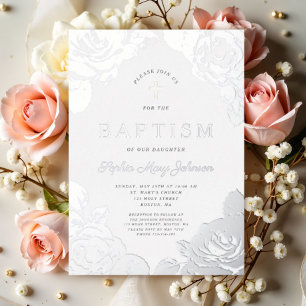 Elegant Floral Girl Baptism Silver Foil
