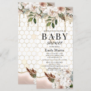 Elegant Floral Glitter Drip Marble Baby Shower