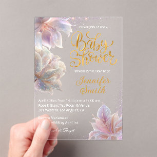 elegant floral glitters gold girl baby shower acrylic invitations