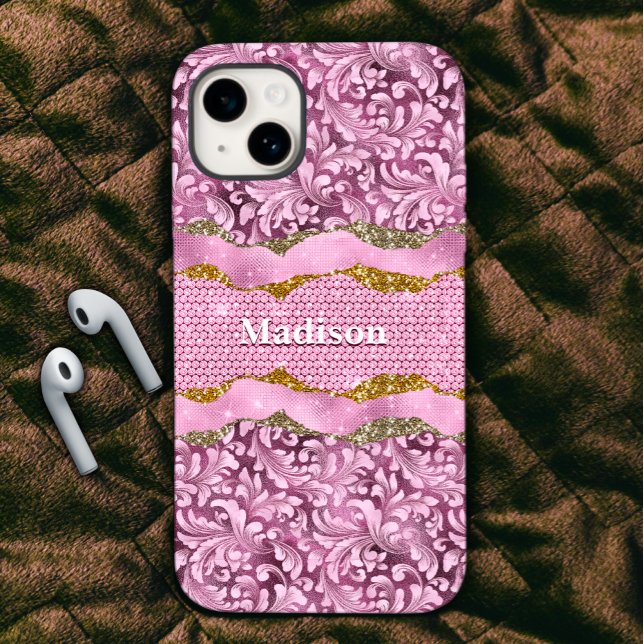 Elegant floral glittery Purple pink gold monogram  Case-Mate iPhone Case (Creator Uploaded)